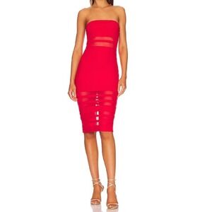 Superdown‎ Magdalena Tube Mesh Bodycon Midi Dress Red Size XSmall